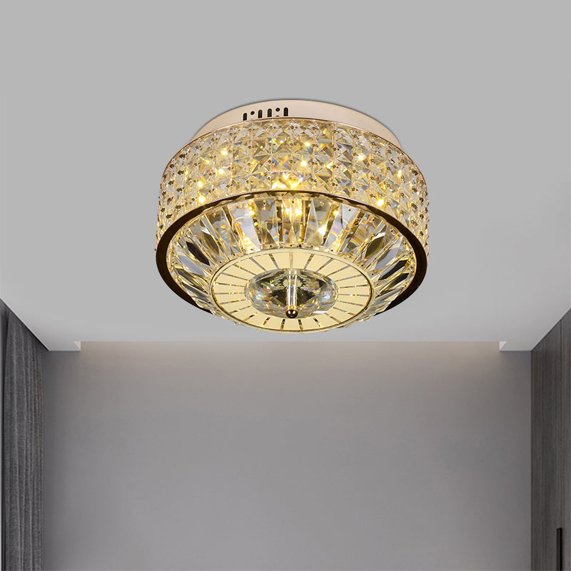 12"/16" Wide LED Crystal Flush Light Fixture in Gold for Modern Bedroom Ceiling Mount