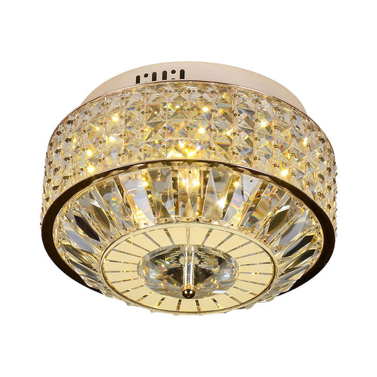 12"/16" Wide LED Crystal Flush Light Fixture in Gold for Modern Bedroom Ceiling Mount