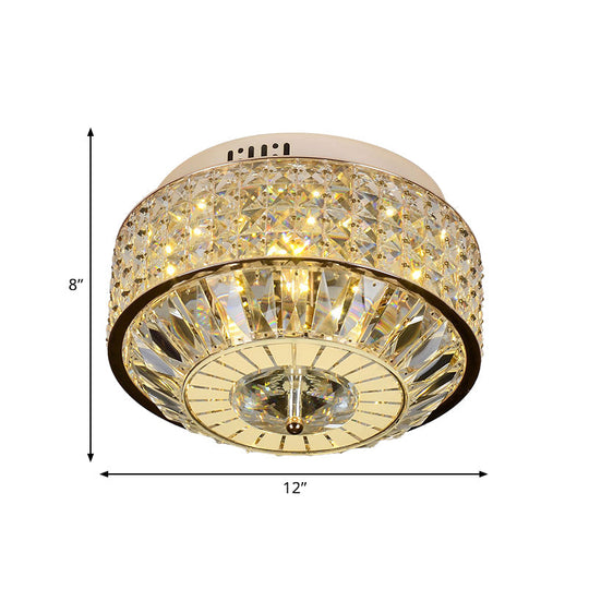 12"/16" Wide LED Crystal Flush Light Fixture in Gold for Modern Bedroom Ceiling Mount