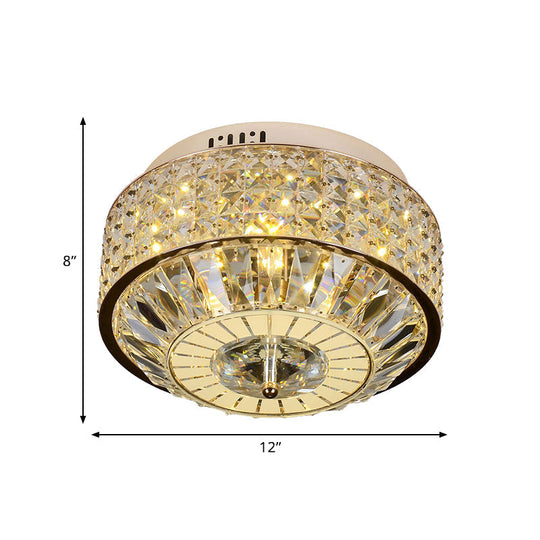 12/16 Wide Led Crystal Flush Light Fixture In Gold For Modern Bedroom Ceiling Mount