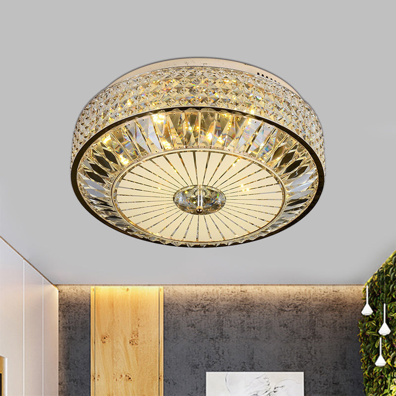 12"/16" Wide LED Crystal Flush Light Fixture in Gold for Modern Bedroom Ceiling Mount