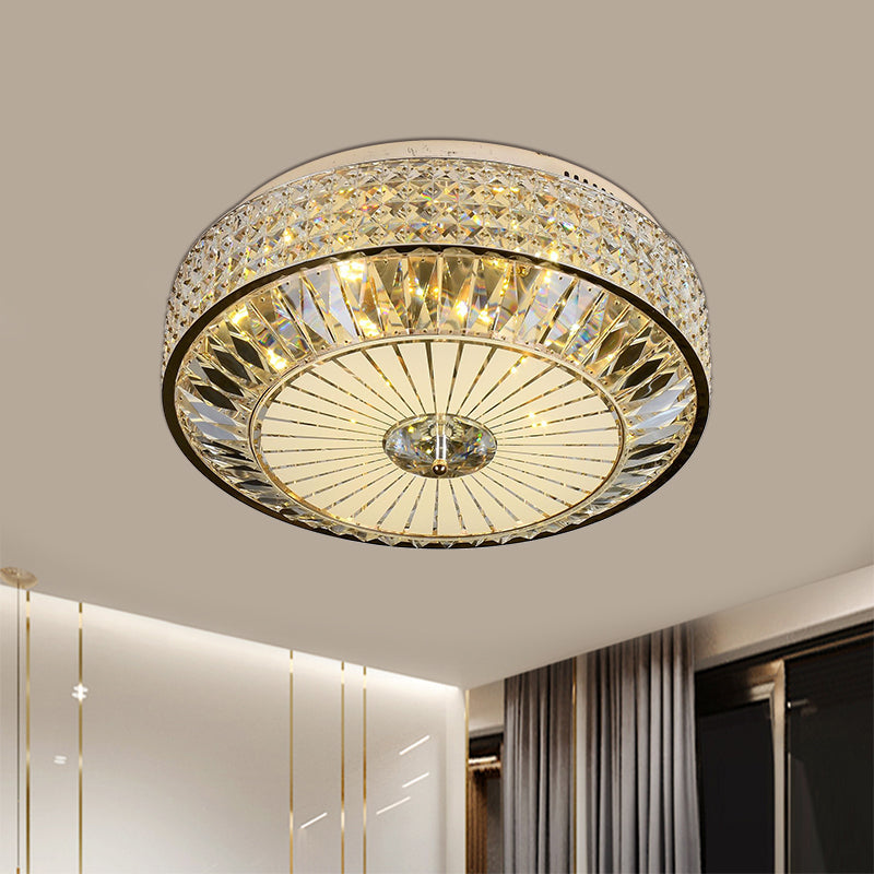 12"/16" Wide LED Crystal Flush Light Fixture in Gold for Modern Bedroom Ceiling Mount