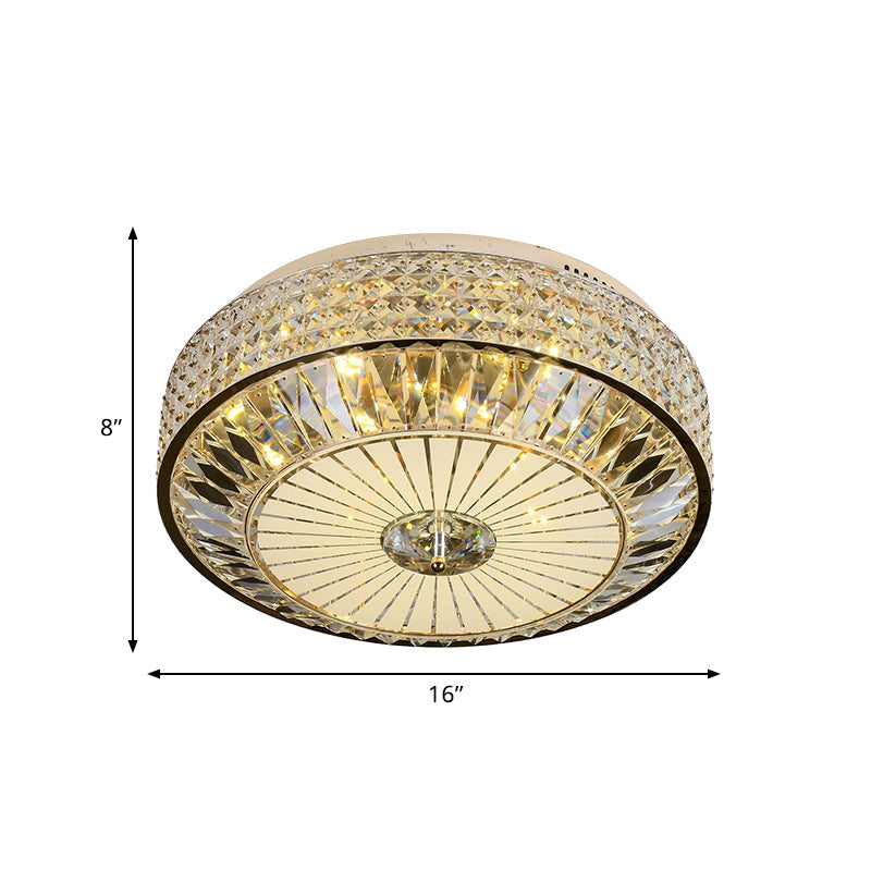 12"/16" Wide LED Crystal Flush Light Fixture in Gold for Modern Bedroom Ceiling Mount