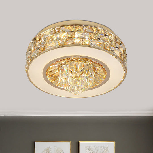 Contemporary LED Crystal Flushmount Ceiling Light in Gold for Dining Room