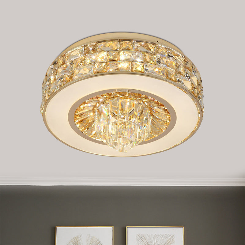 Contemporary Led Crystal Flushmount Ceiling Light In Gold For Dining Room