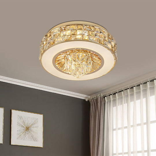 Contemporary Led Crystal Flushmount Ceiling Light In Gold For Dining Room