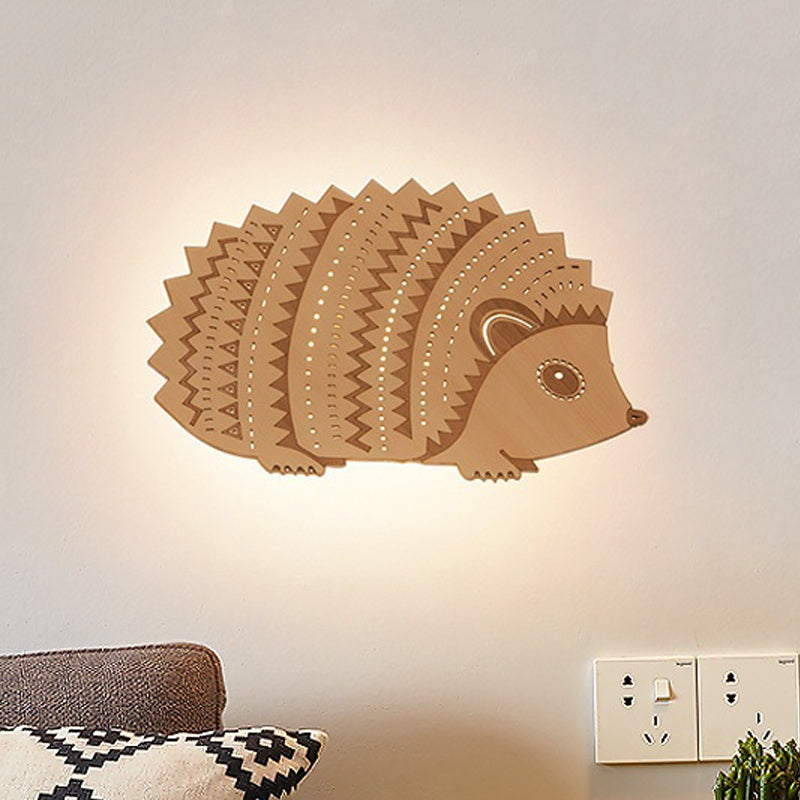 Hedgehog Led Wall Sconce For Kids Bedside - Left/Right Facing Flush Mount Wood / Right