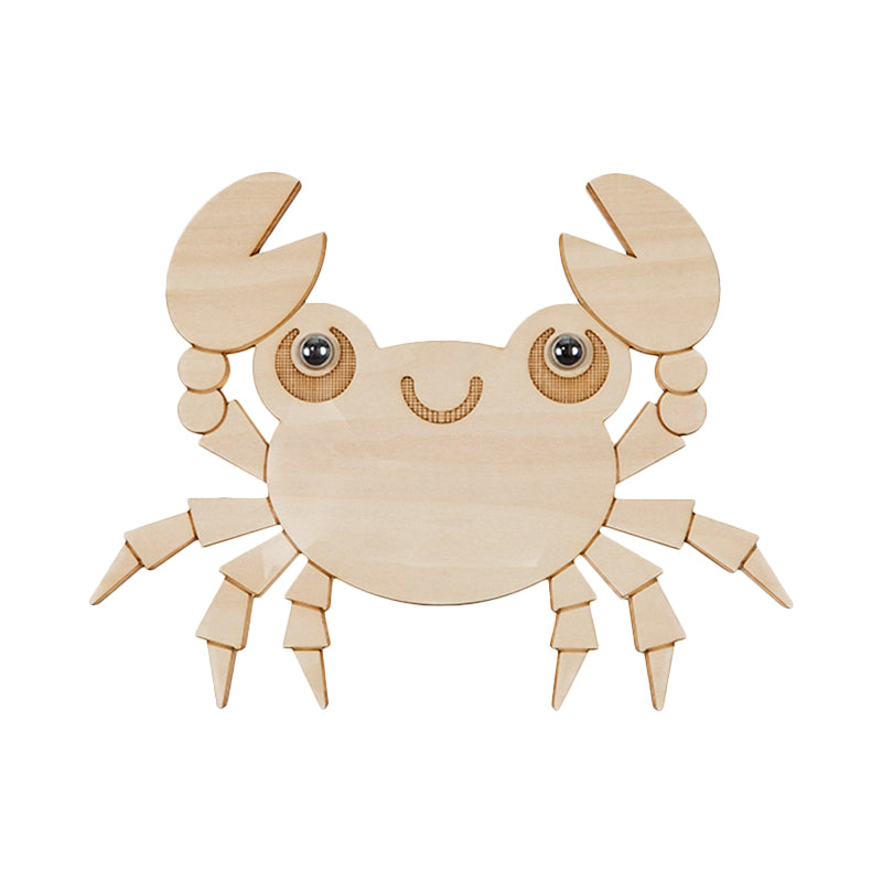 Crab Kids Led Wall Sconce Wood Cartoon Lamp - Beige