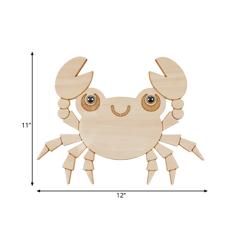 Crab Kids Led Wall Sconce Wood Cartoon Lamp - Beige