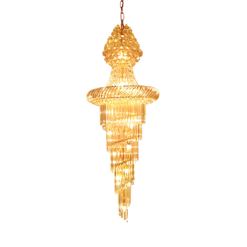 Modern Crystal Cone Chandelier Pendant Light With 14 Gold Heads