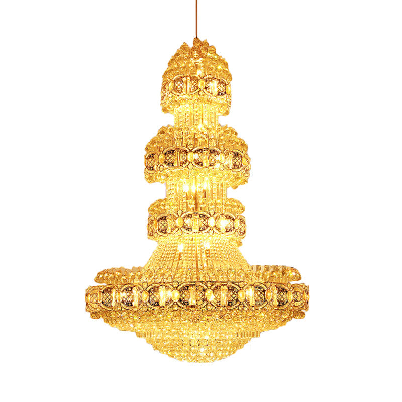 Opulent Crystal Led Chandelier Modern Stylish 4 Tiers Gold Finish Ideal For Lobby Or Ceiling Hanging