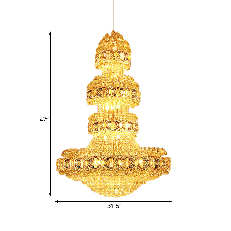 Opulent Crystal Led Chandelier Modern Stylish 4 Tiers Gold Finish Ideal For Lobby Or Ceiling Hanging