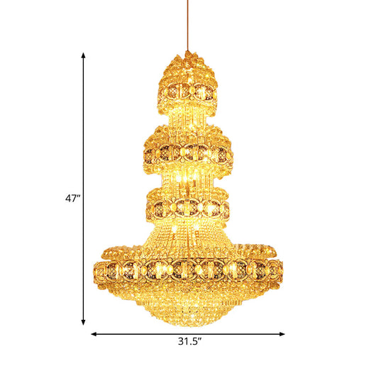 Opulent Crystal Led Chandelier Modern Stylish 4 Tiers Gold Finish Ideal For Lobby Or Ceiling Hanging