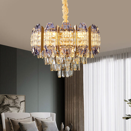 Stylish Conical Parlor Ceiling Chandelier - Modern Prismatic Crystal 9-Light Hanging Lamp Kit in Gold