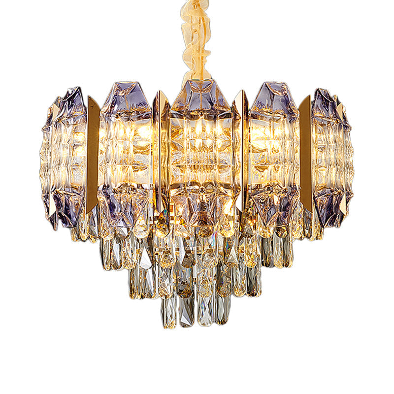 Stylish Prismatic Crystal 9-Light Gold Ceiling Chandelier - Modern Conical Design