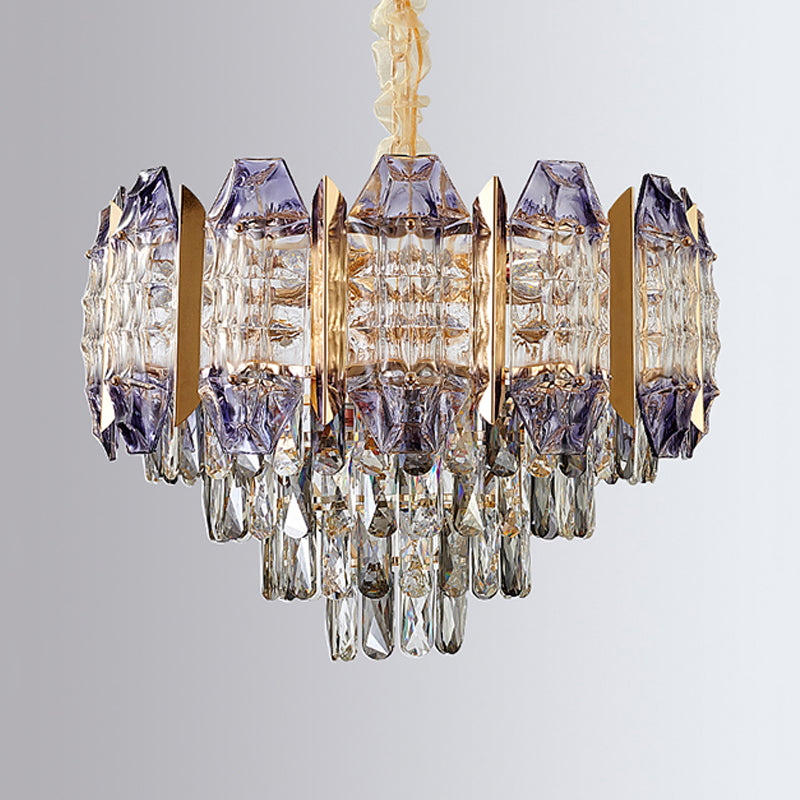 Stylish Conical Parlor Ceiling Chandelier - Modern Prismatic Crystal 9-Light Hanging Lamp Kit in Gold