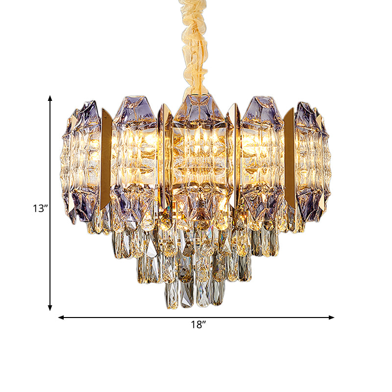 Stylish Prismatic Crystal 9-Light Gold Ceiling Chandelier - Modern Conical Design