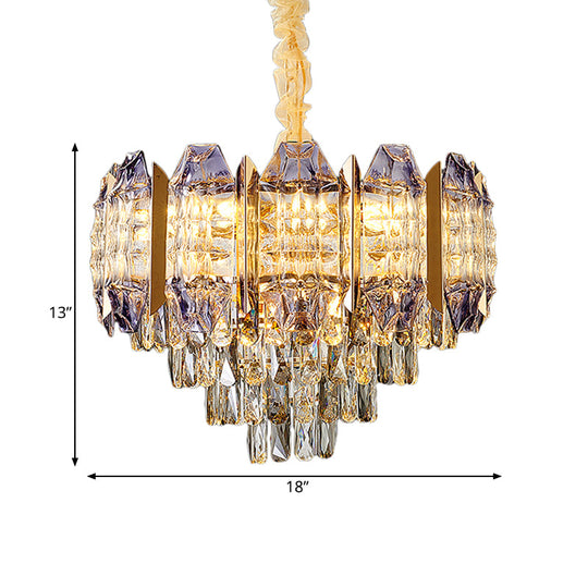 Stylish Prismatic Crystal 9-Light Gold Ceiling Chandelier - Modern Conical Design