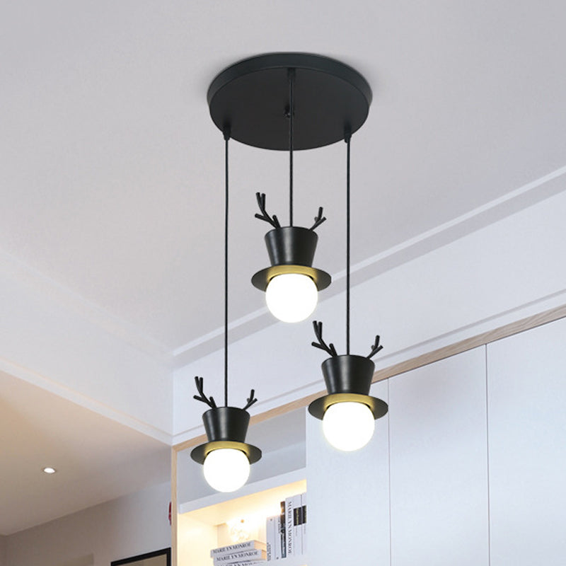 Antler Decor Black Cluster Pendant Nordic Style Ceiling Light With 3 Bulbs