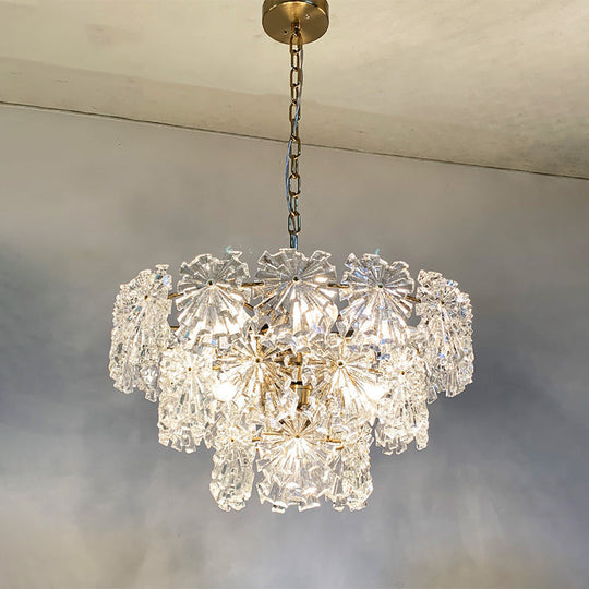 Modern Snowflake Crystal Chandelier With 3 Tiers And 4/7 Bulbs In Gold - 12/17 Wide For Dining Room