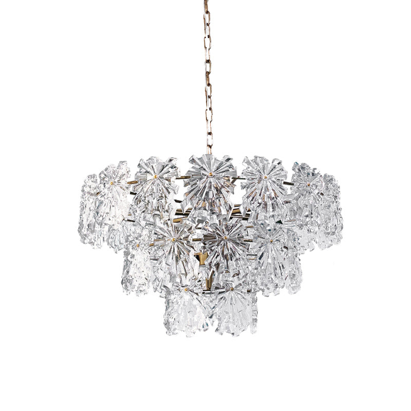 Modern Snowflake Crystal Chandelier - 3 Tiers, 4/7 Bulbs, 12"/17" Wide, Gold - Ideal for Dining Room Ceiling