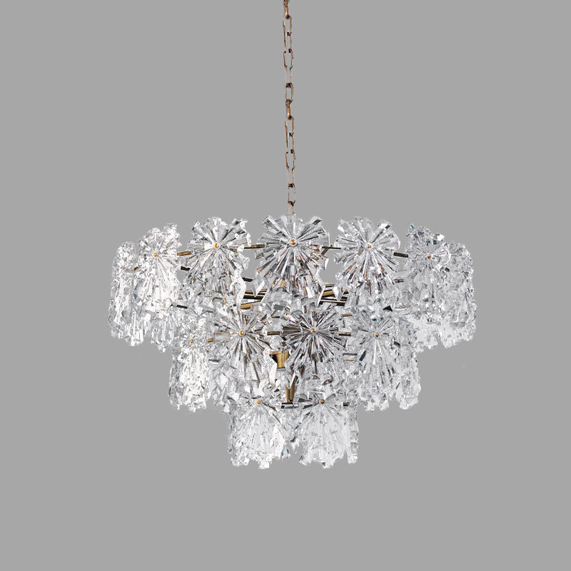 Modern Snowflake Crystal Chandelier - 3 Tiers, 4/7 Bulbs, 12"/17" Wide, Gold - Ideal for Dining Room Ceiling