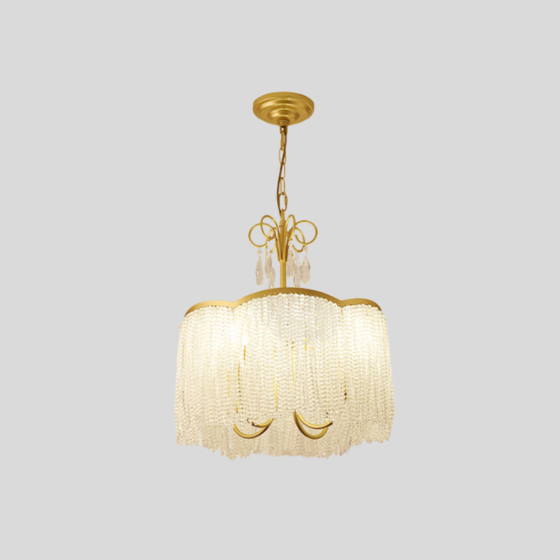 Modern Crystal Beaded Pendant Chandelier with Tassel Fringe - 3-Head Gold Hanging Light Fixture