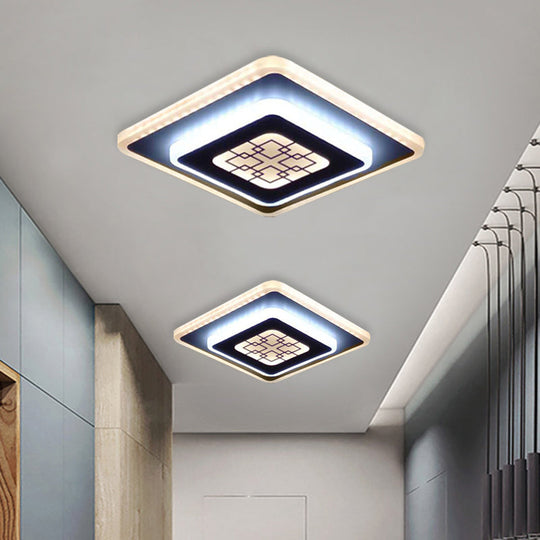 White and black Rhombus Corridor Light with Grid Pattern and LED Flush Mount