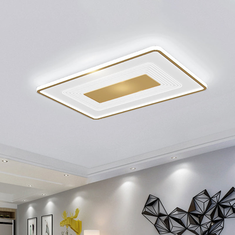 16" Modern Acrylic LED Flush Light, Square/Rectangle, Gold Finish – White/Warm Light for Living Room