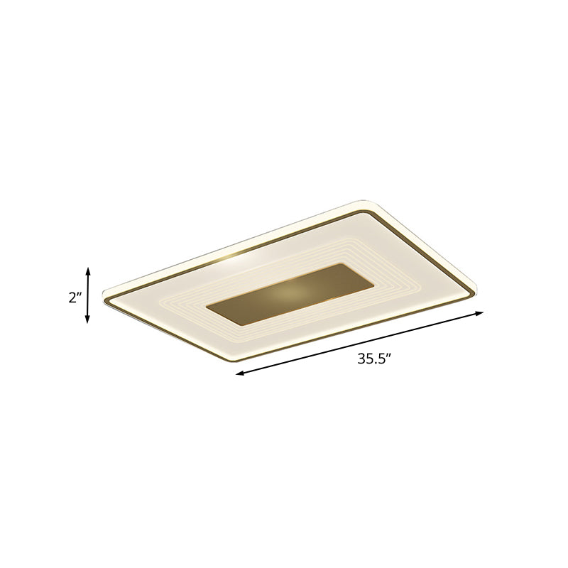 16" Modern Acrylic LED Flush Light, Square/Rectangle, Gold Finish – White/Warm Light for Living Room