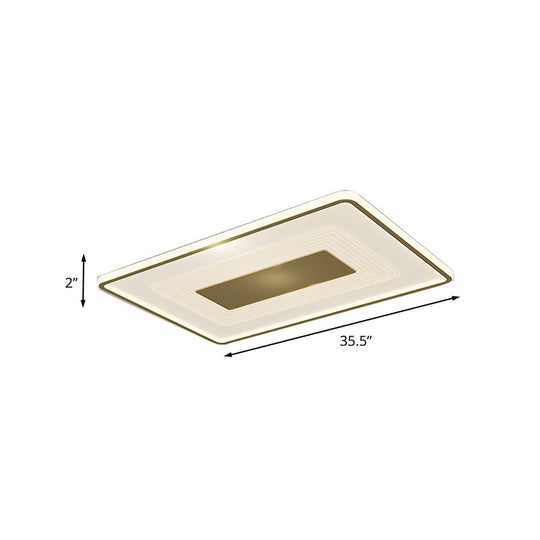 16" Modern Acrylic LED Flush Light, Square/Rectangle, Gold Finish – White/Warm Light for Living Room