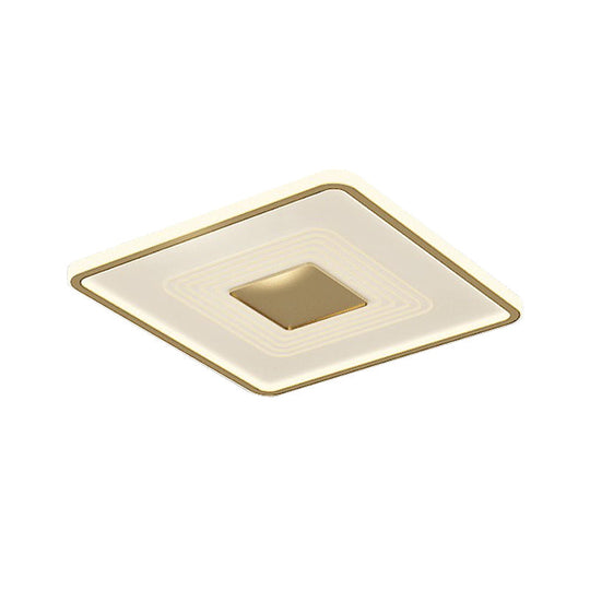 16 Modern Acrylic Led Flush Light Square/Rectangle Gold Finish White/Warm For Living Room