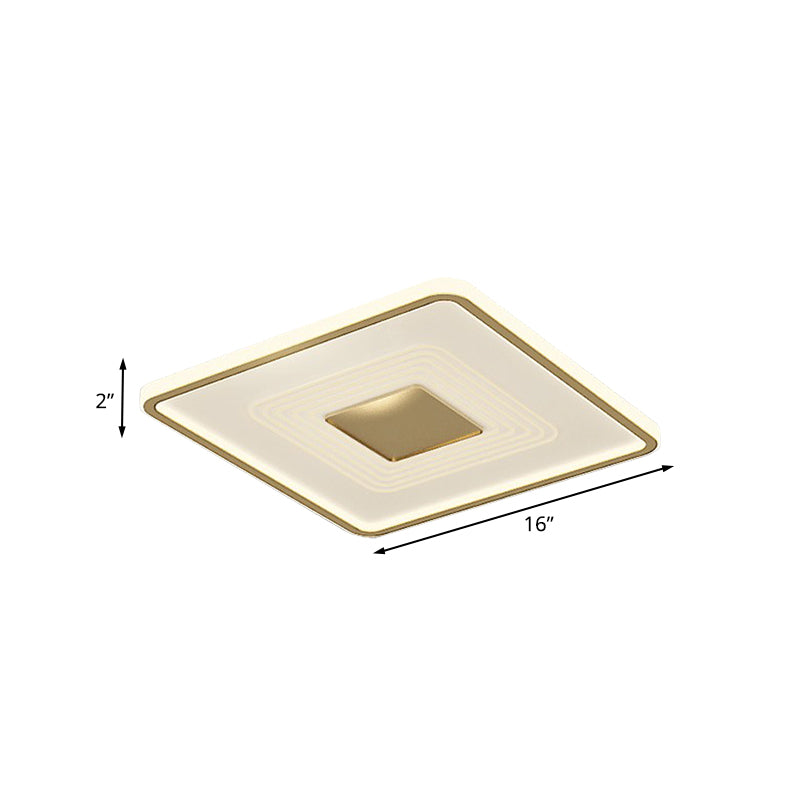 16" Modern Acrylic LED Flush Light, Square/Rectangle, Gold Finish – White/Warm Light for Living Room