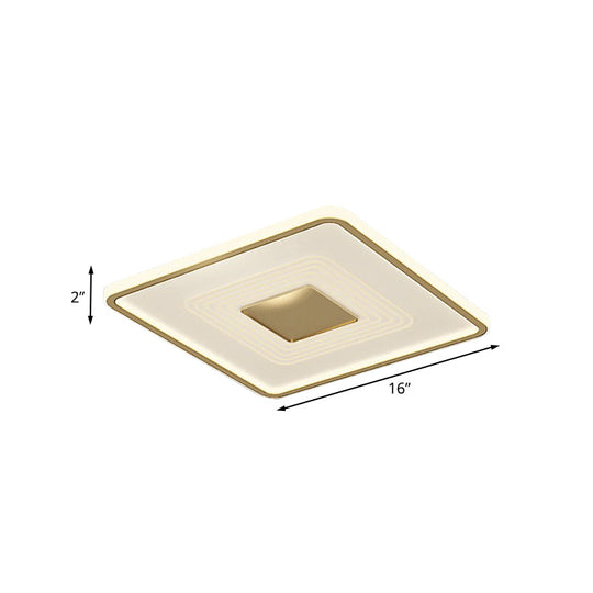 16" Modern Acrylic LED Flush Light, Square/Rectangle, Gold Finish – White/Warm Light for Living Room