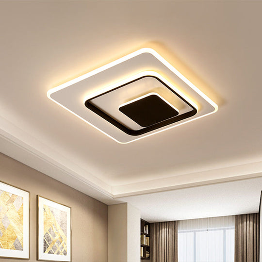 16"/19.5" White & Black LED Square Flush Mount Light with Acrylic Cover in Warm/White Light