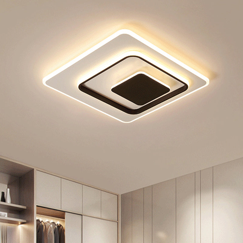 16"/19.5" White & Black LED Square Flush Mount Light with Acrylic Cover in Warm/White Light