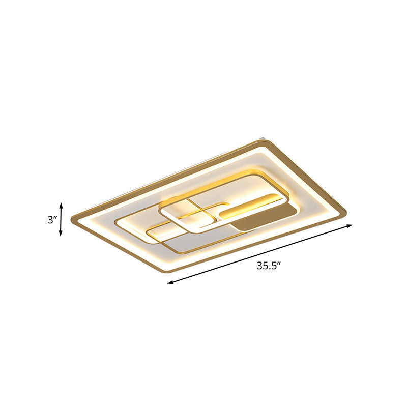 Modernist Gold Led Flush Mount Light Fixture - Rectangle Metallic Lamp 35.5/43 Long White/Warm