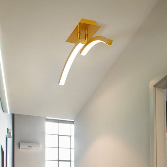 Modern Dual Arc Semi Flush Mount LED Lamp: Acrylic Shade, Gold Finish, Warm/White Light