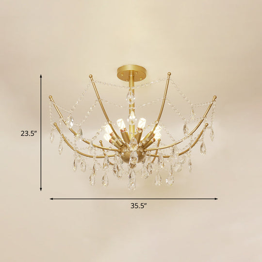 Retro Netting Crystal Strand Semi Flush Chandelier - Gold, 6/8 Bulbs