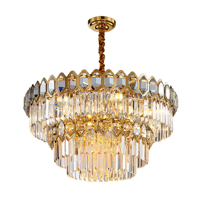 Rustic Gold Chandelier With Crystal Rod Shade - 8 Heads Ceiling Hanging Light Fixture For Dining