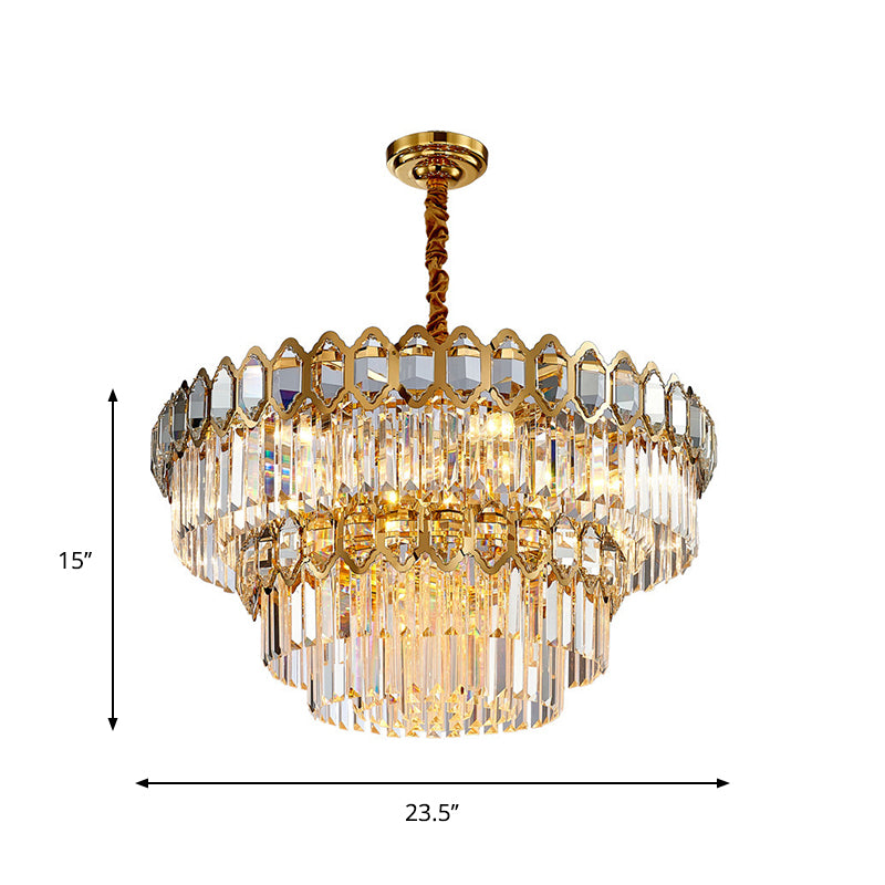 Rustic Gold Chandelier With Crystal Rod Shade - 8 Heads Ceiling Hanging Light Fixture For Dining