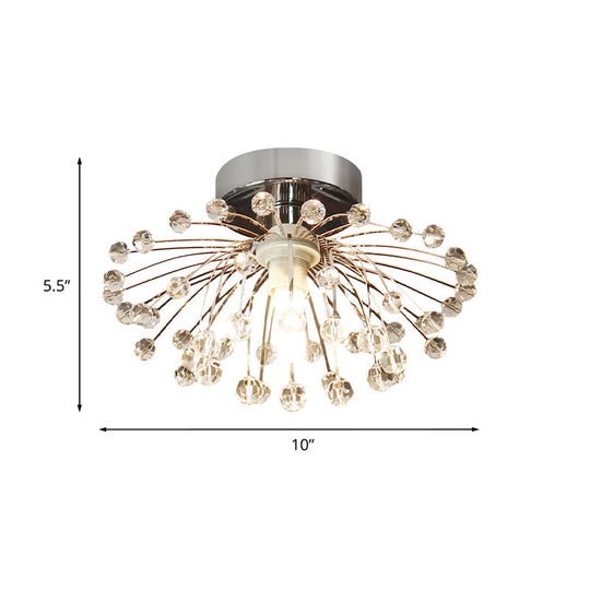 Modern Crystal Bead Starburst Foyer Mini Semi Flush Light Ceiling Lamp