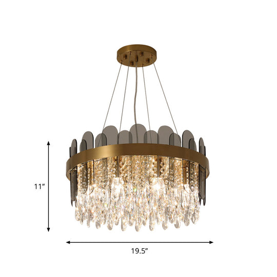 Retro Crystal Drum Chandelier - Gold Finish Pendant Light Fixture For Dining Room Ceiling Oval Panel