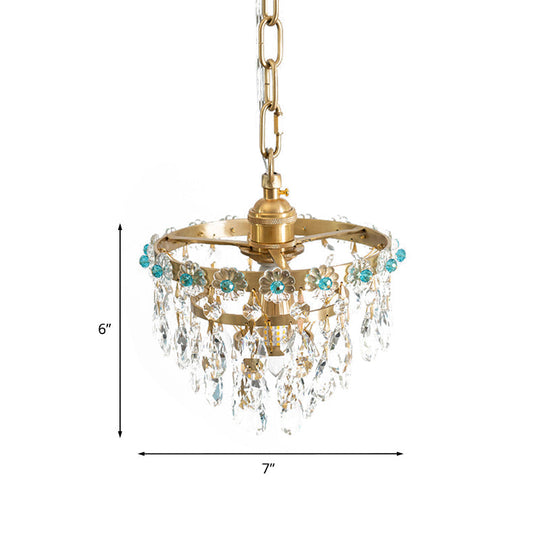 Modern Gold Crystal Pendant Lamp - Tapered Faceted Design 4 Bulbs Perfect For Dining Room Ceiling