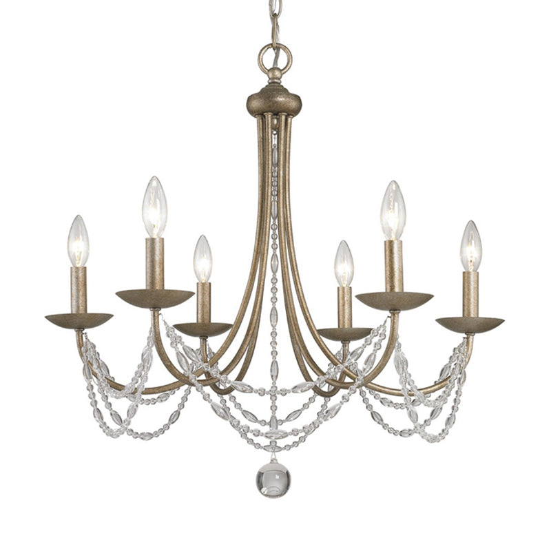 Traditional Silver Candelabra Pendant Lamp With Crystal Strand Deco - Metallic Hanging Chandelier