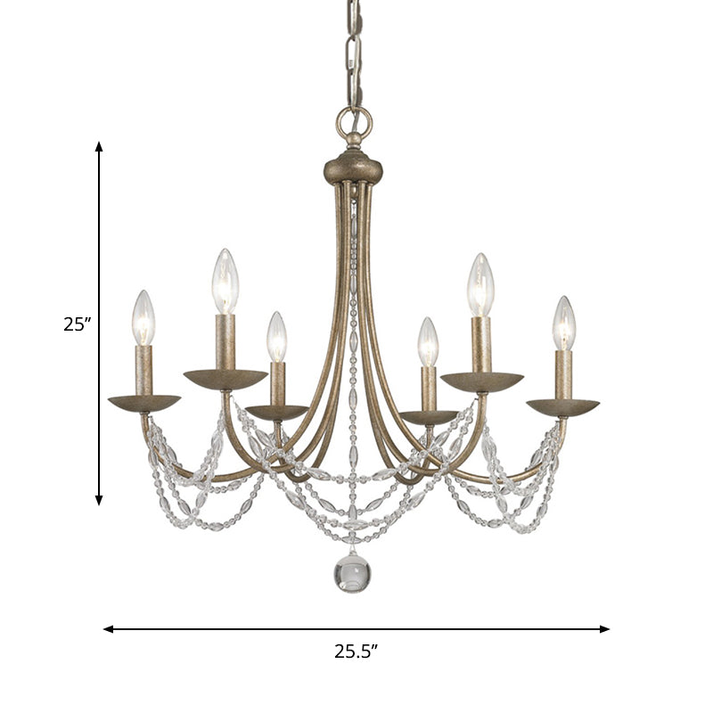 Traditional Silver Candelabra Pendant Lamp With Crystal Strand Deco - Metallic Hanging Chandelier