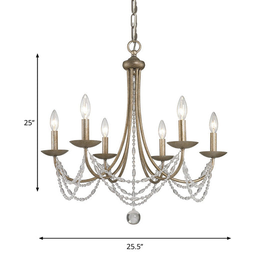 Traditional Silver Candelabra Pendant Lamp With Crystal Strand Deco - Metallic Hanging Chandelier