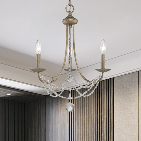 Traditional Silver Candelabra Pendant Lamp With Crystal Strand Deco - Metallic Hanging Chandelier