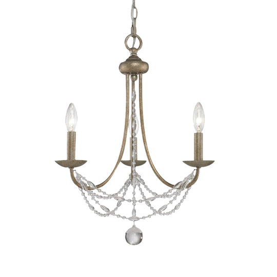 Traditional Silver Candelabra Pendant Lamp With Crystal Strand Deco - Metallic Hanging Chandelier