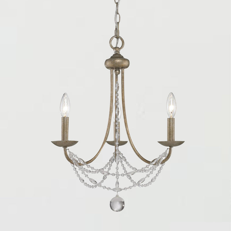 Traditional Silver Candelabra Pendant Lamp With Crystal Strand Deco - Metallic Hanging Chandelier